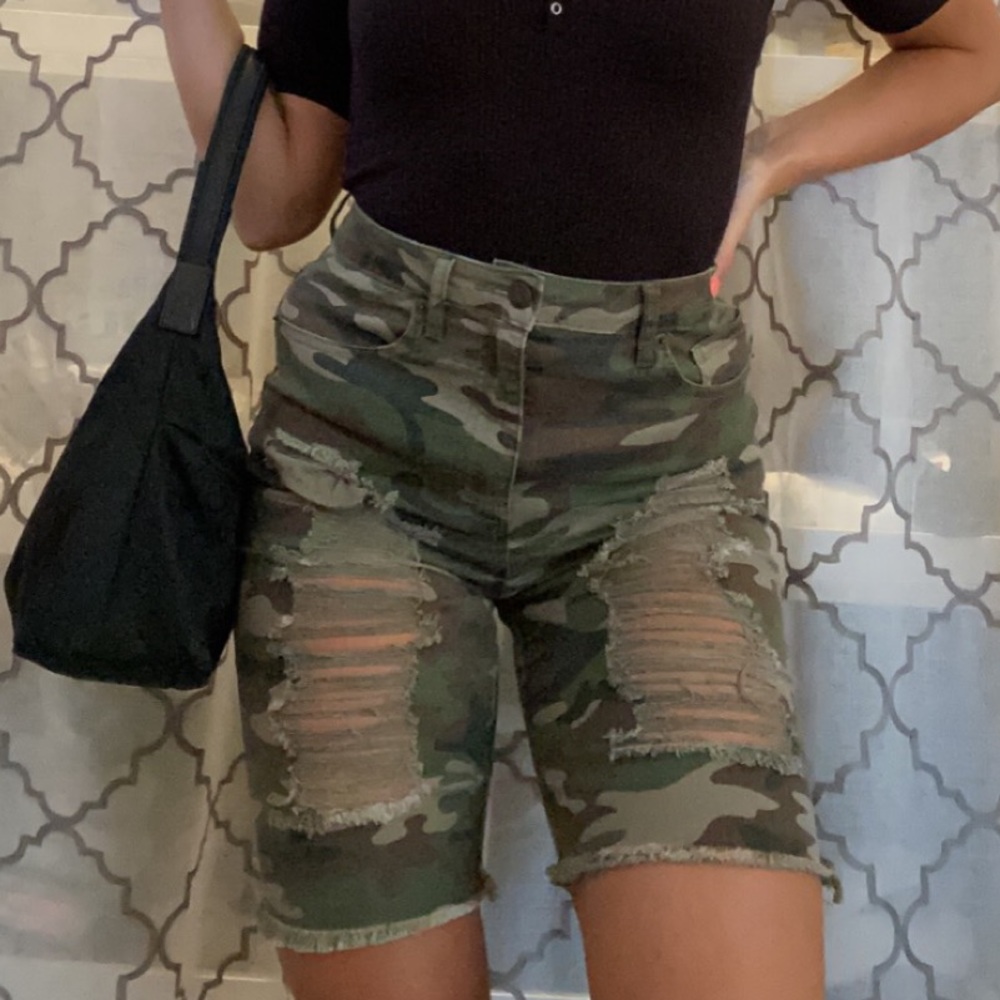 Distressed Camo Bermuda Shorts